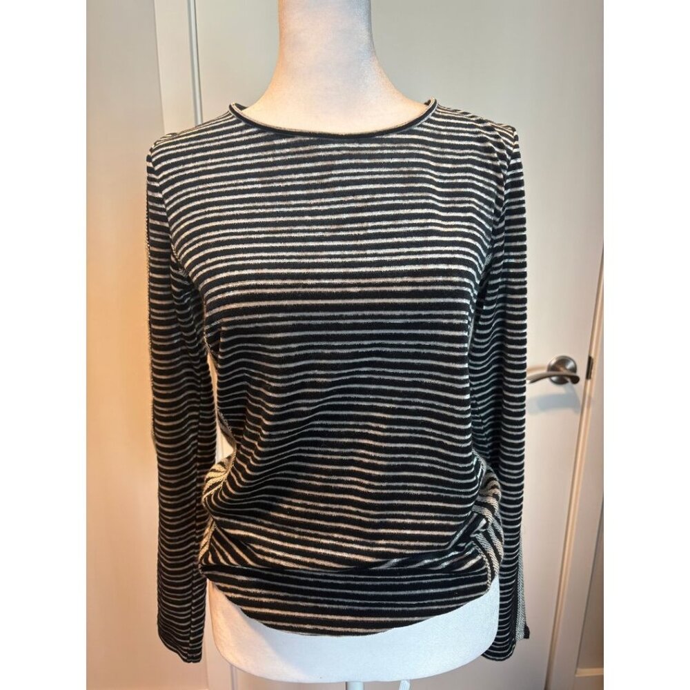 Sisley Black & Ivory Striped Knit Long Sleeve Top | Size S